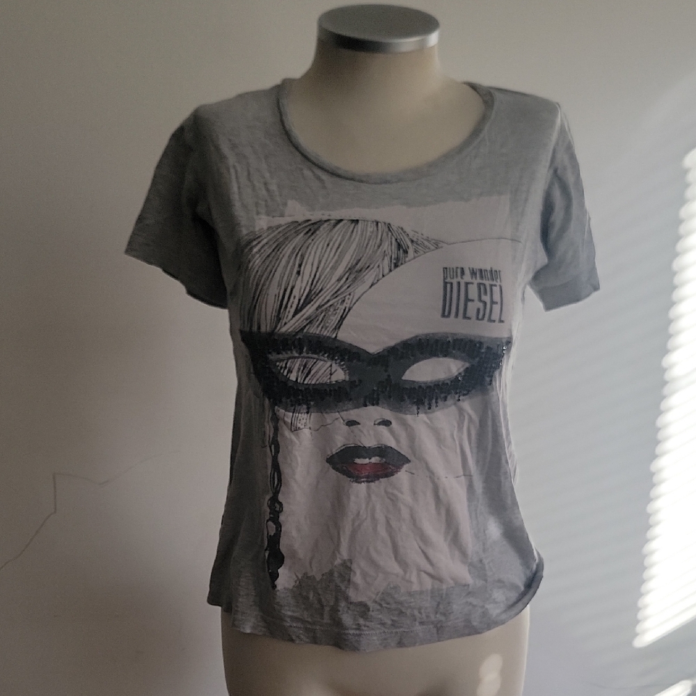 Diesel Women's Gray Mask Graphic Tee